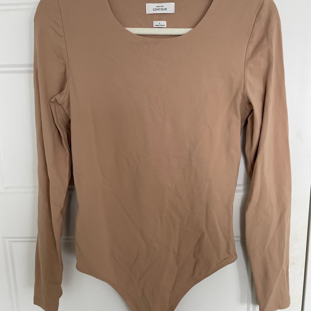 Barton Contour Long-Sleeve Scoop Neck Bodysuit in Nude/Beige